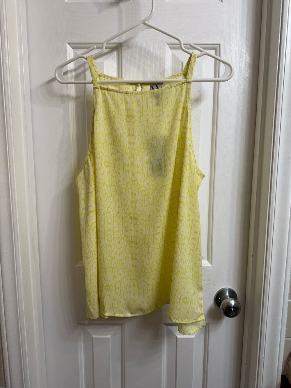 Worthington Lemon Yellow Sleeveless Zan Print Top, Size Large